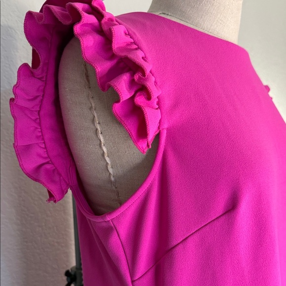 Women's Hot Pink Ruffle Sleeve Midi Dress - Picture 6 of 12